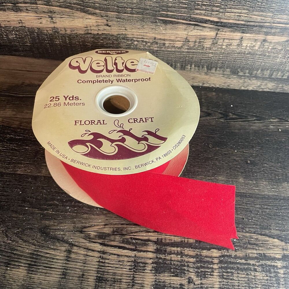 Vintage Berwick Veltex Red Velvet Ribbon 2-3/4” Wide Waterproof Holiday Craft